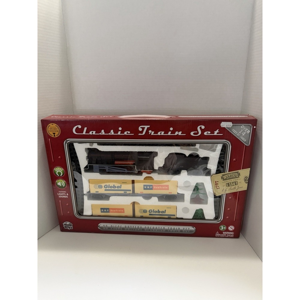 WowToyz Classic Train Set 20 Piece Battery Operated Lights Sounds 14ft Track